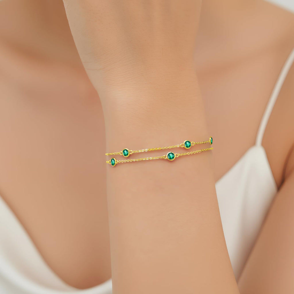 LOUISA SECRET Mothers Day Gifts Birthstone Bracelets for Women, Charm Link Double Strand Bracelet for Mom Wife Her, Birthday Anniversary Christmas