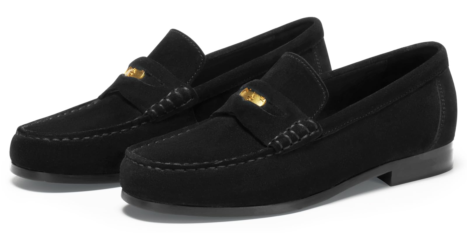 Journey West Ivy Style Suede Slip-on Penny Loafers Shoes for Women Black US 6