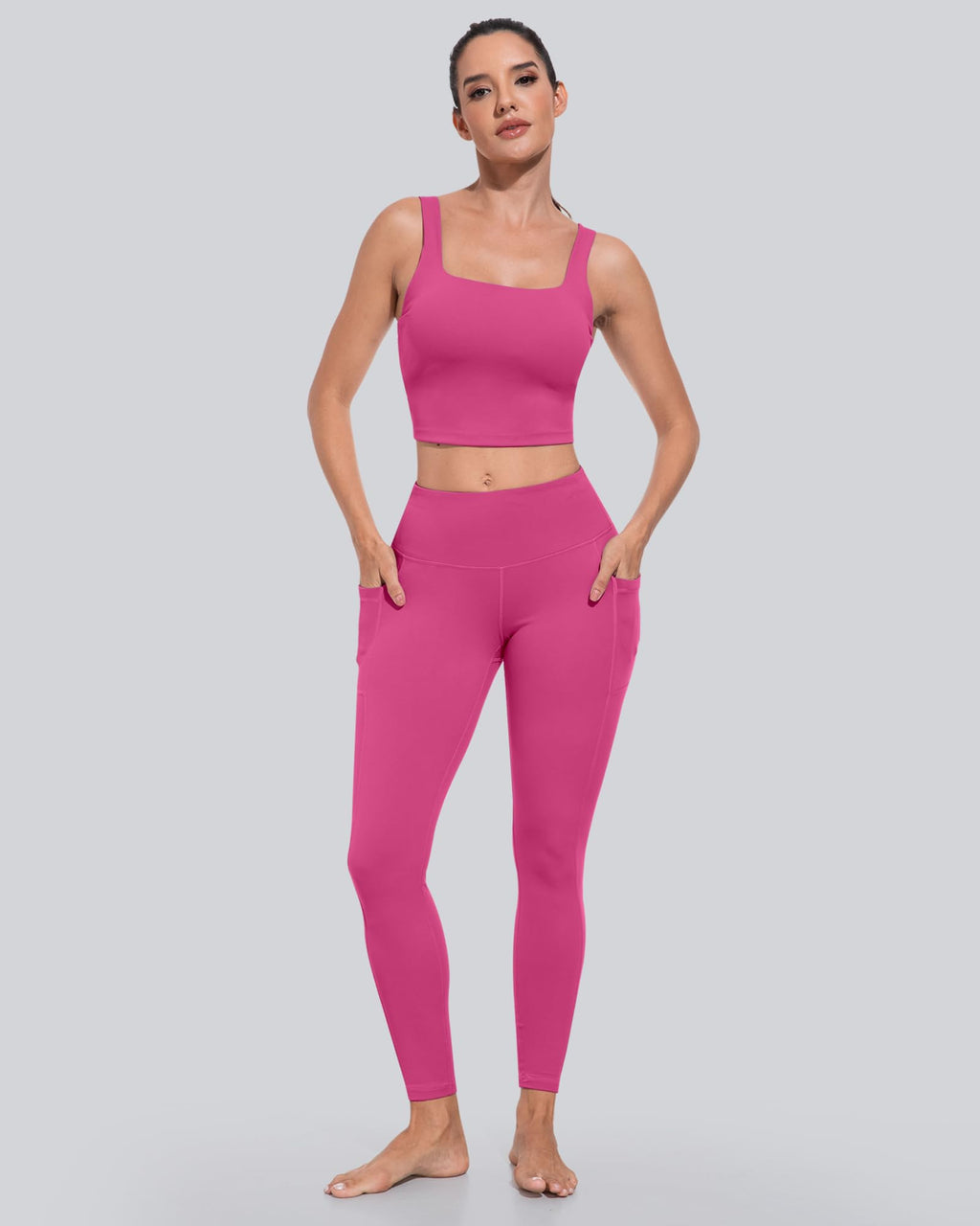 CHRLEISURE Leggings with Pockets for Women, High Waisted Tummy Control Workout Yoga Pants(5 Packs, Blue,Green,Pink,Rose,Violet, M)
