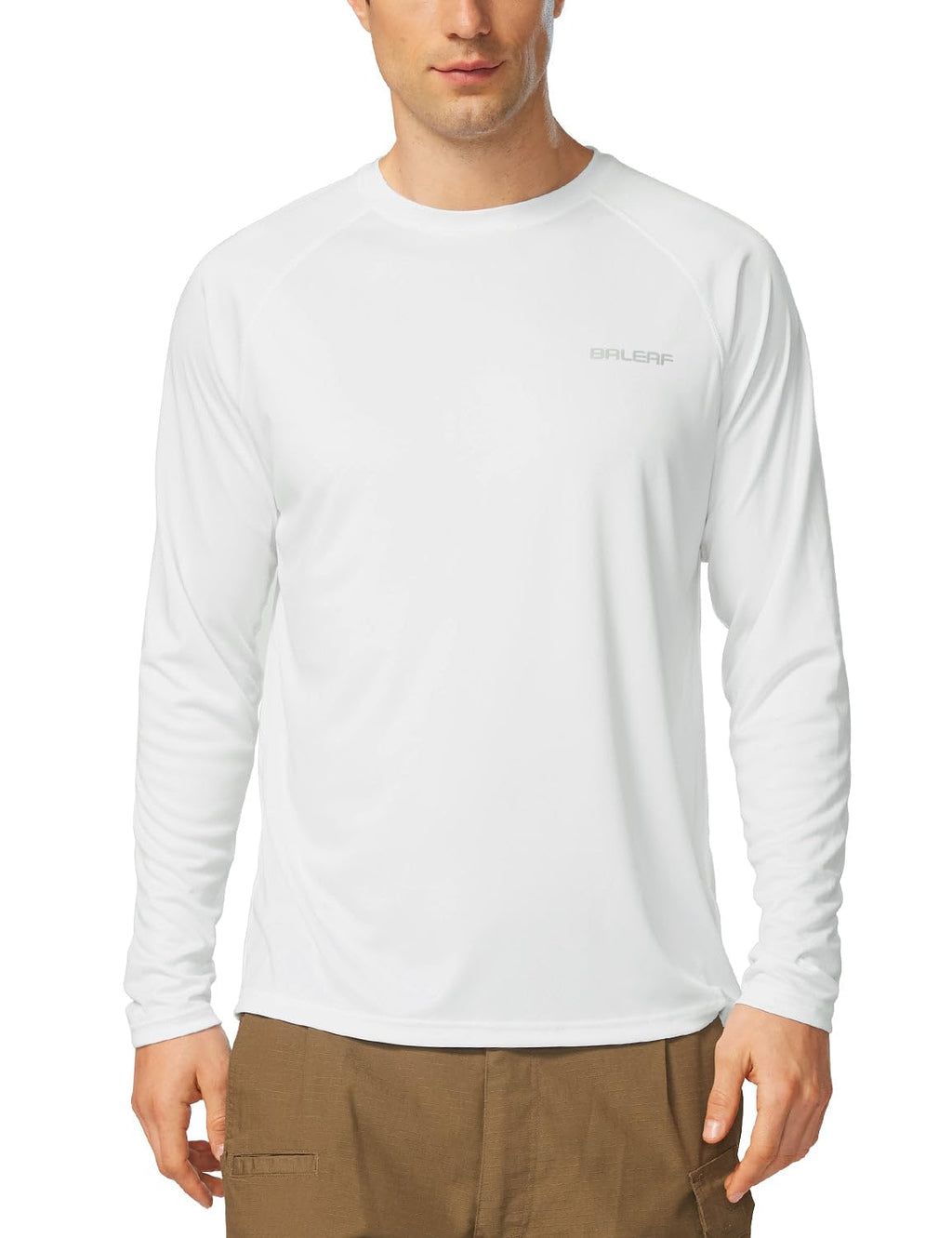 baleaf Men's Sun Protection Shirts UV SPF T-Shirts UPF 50+ Long Sleeve Rash Guard Fishing Running Quick Dry White Size L