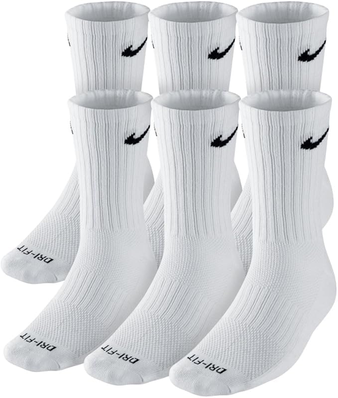 Nike Crew Socks (6 Pair) (US, Alpha, Large, Regular, Regular, Dri-Fit White)