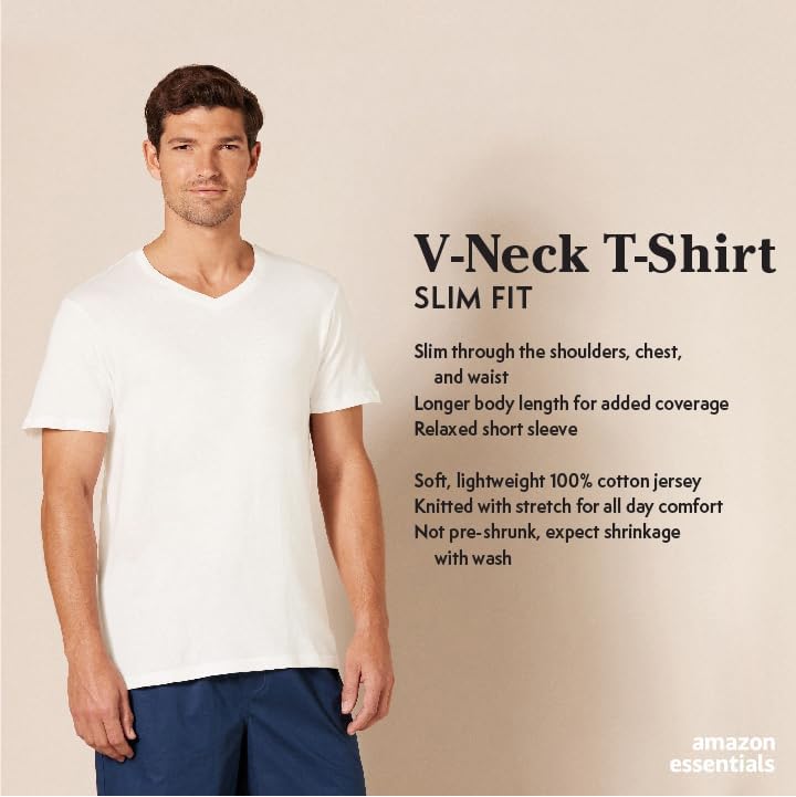 Amazon Essentials Men's V-Neck Undershirt, Breathable Cotton, Pack of 6, Black, X-Large
