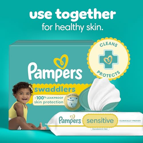 Pampers Swaddlers Disposable Baby Diapers Size 1, 198 Count with Sensitive Water Based Baby Wipes 4X Pop-Top Packs (336 Count)