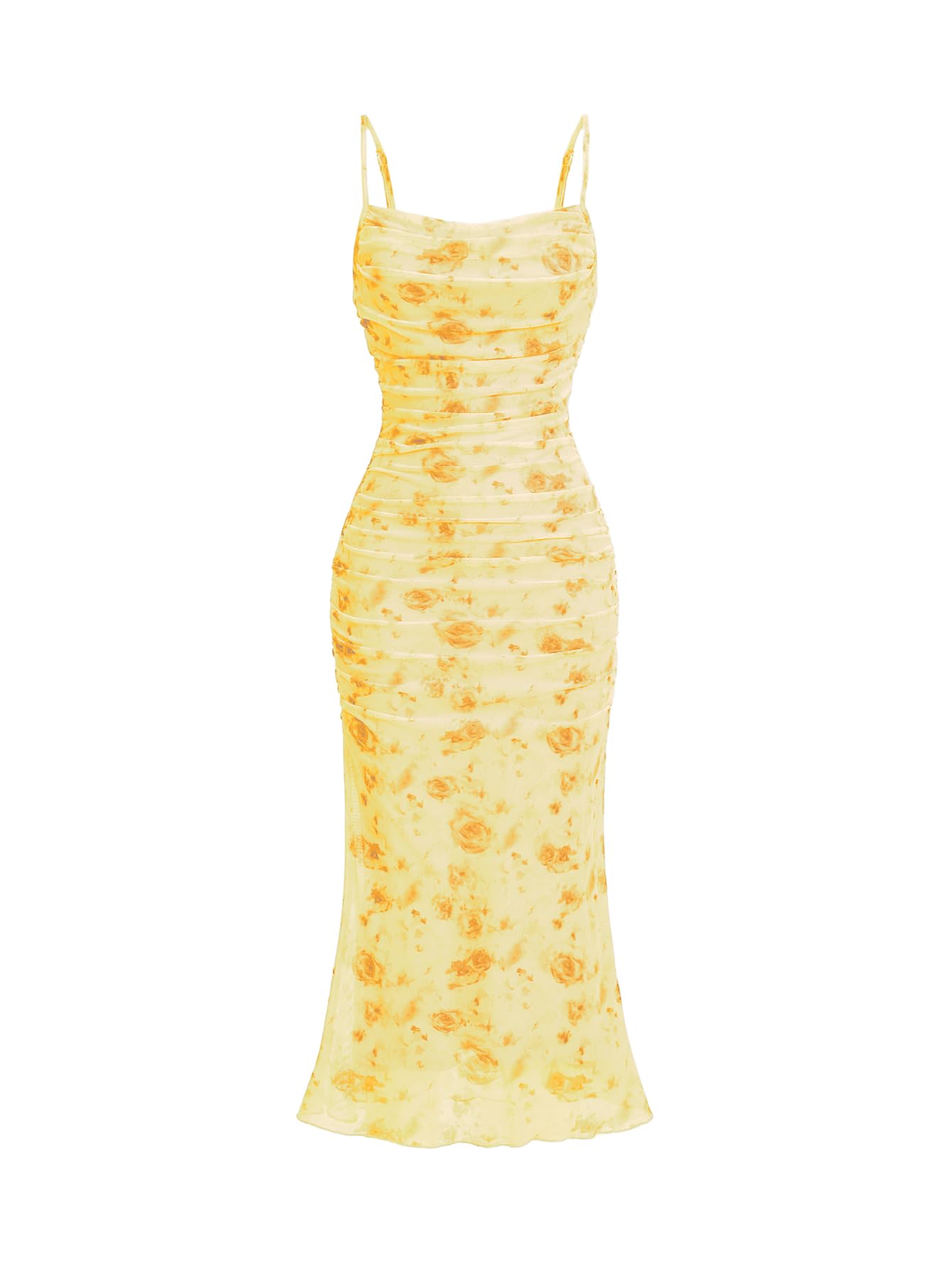 GORGLITTER Women's Floral Spring Summer Wedding Guest Dress Bridal Shower Cocktail Tea Party Beach Midi Sun Dress 2026 Yellow Florals Small