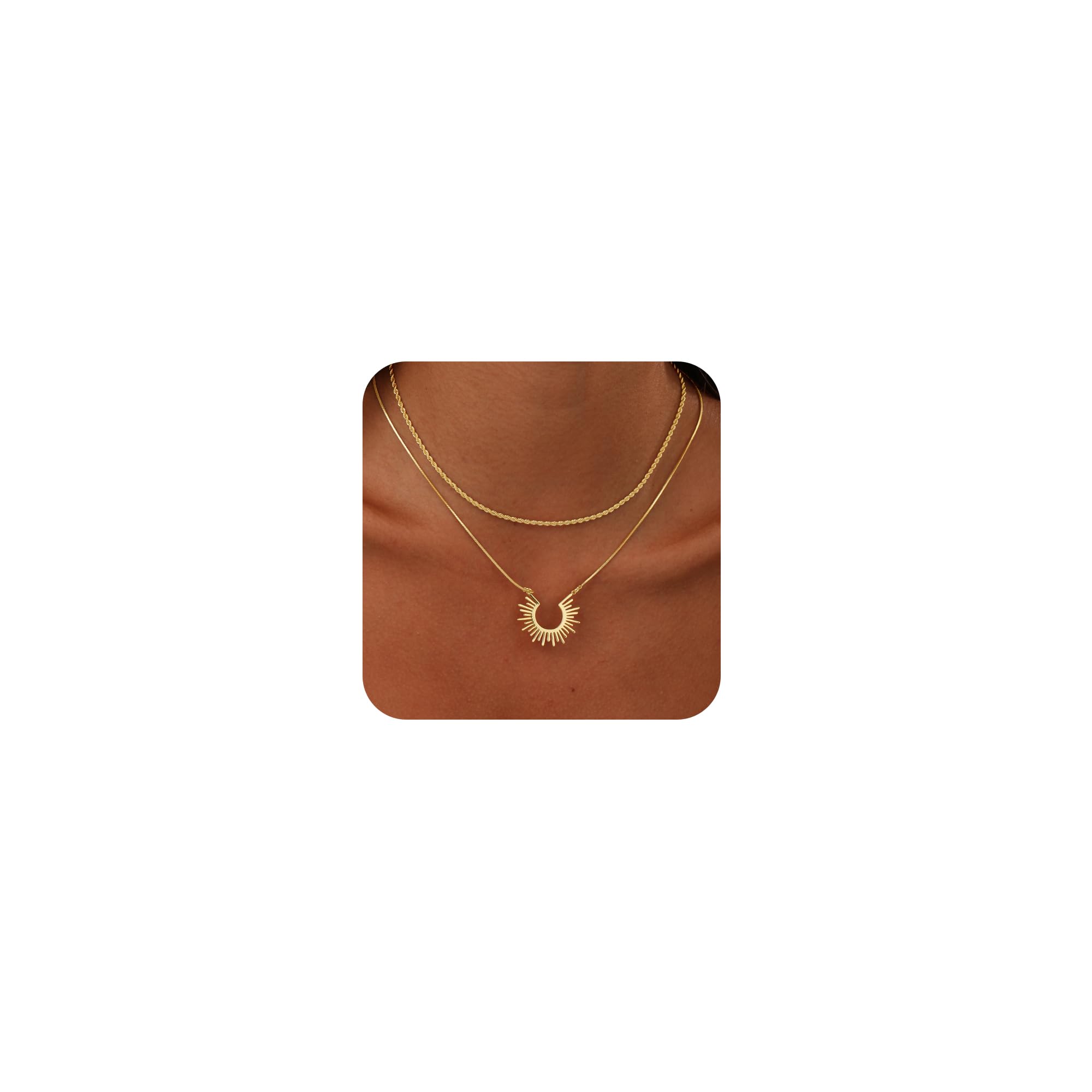 CHESKY Gold Necklaces for Women Trendy, 14k Gold Plated Necklace Stack Dainty Boho Pendant Charm Necklace Layered Necklace for Women Non Tarnish Gold Jewelry Sit Boho Beach Jewelry for Women Gifts Accessories