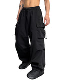 ZAFUL Flat Pocket Parachute Pants for Men Causal Baggy Cargo Pants Unisex Street Y2K Pants Drawstring Trousers Black M