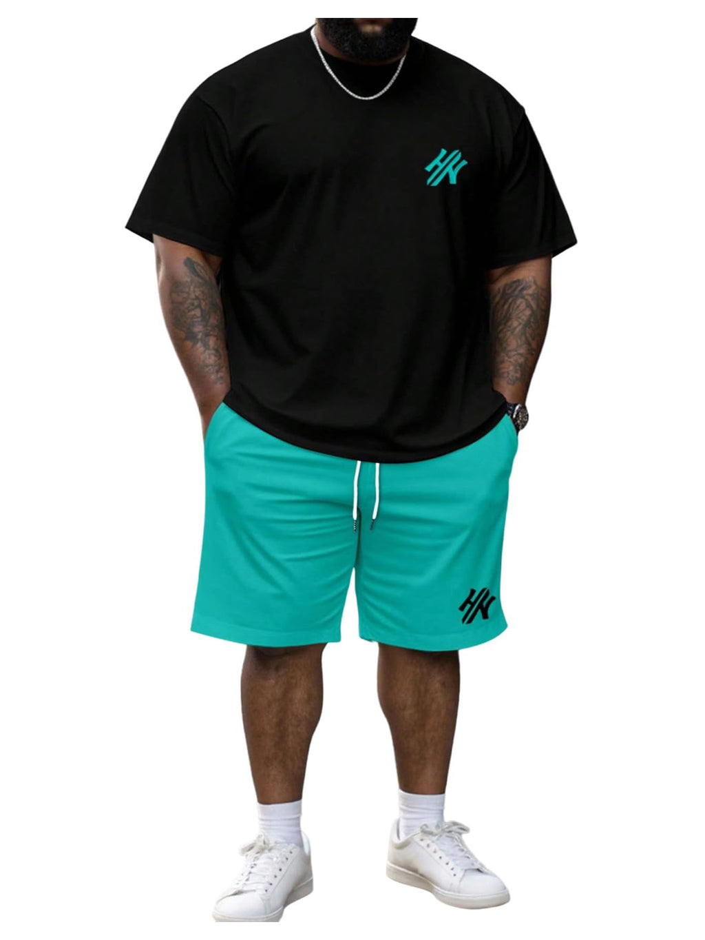 WDIRARA Men's Big and Tall 2 Piece Outfits Letter Camo Print Short Sleeve Tracksuit Track Shorts Set Green and Black XX-Large Plus