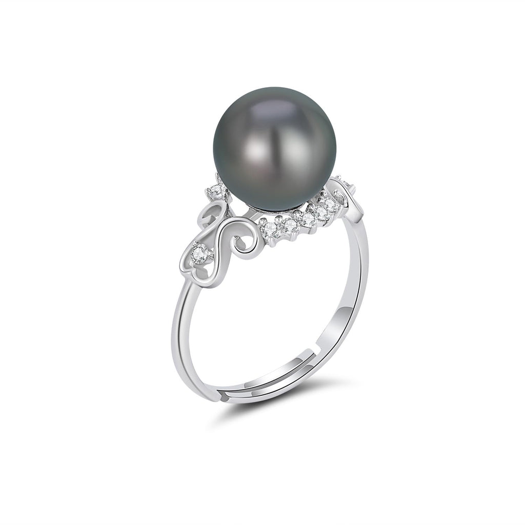 Tahitian Black Pearl Rings Jewelry For Women Fashion Christmas Gifts Wife Mom Girlfriend, Anniversary Birthday Fine Jewelry Gifts for Her NO33247