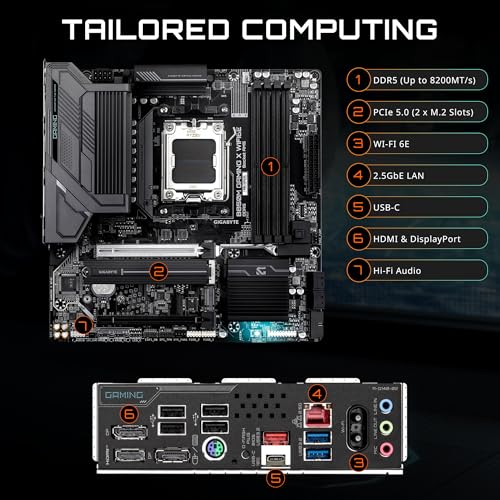 GIGABYTE B850M Gaming X WIFI6E AMD AM5 mATX Motherboard, Support AMD Ryzen 9000/8000/7000 Series, DDR5, 10+2+2 Power Phase, 2X M.2, PCIe 5.0, USB-C, WIFI6E, 2.5GbE LAN, EZ-Latch, 5-Year Warranty