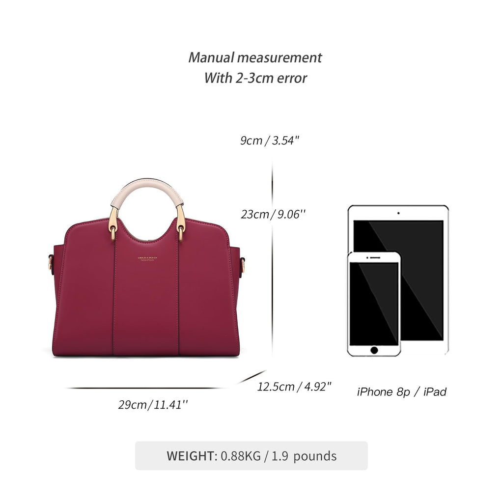 Cnoles Satchel Bag for Women Fashion Leather Ladies Top Handle Tote Shoulder Bag Purses and Handbags Red