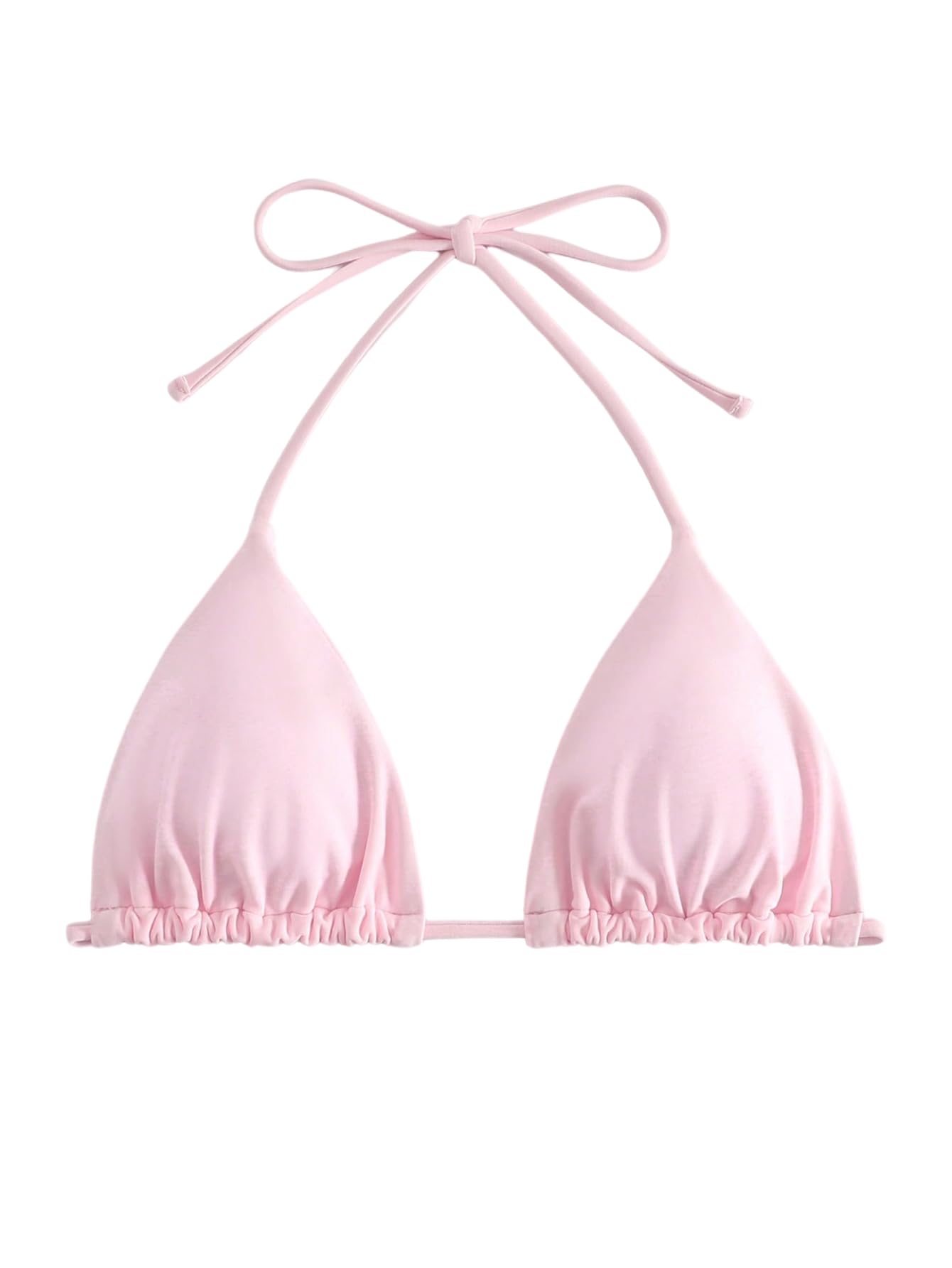 WDIRARA Women's Solid Triangle Bikini Top Sexy Halter String Micro Bathing Suits Tops Light Pink S