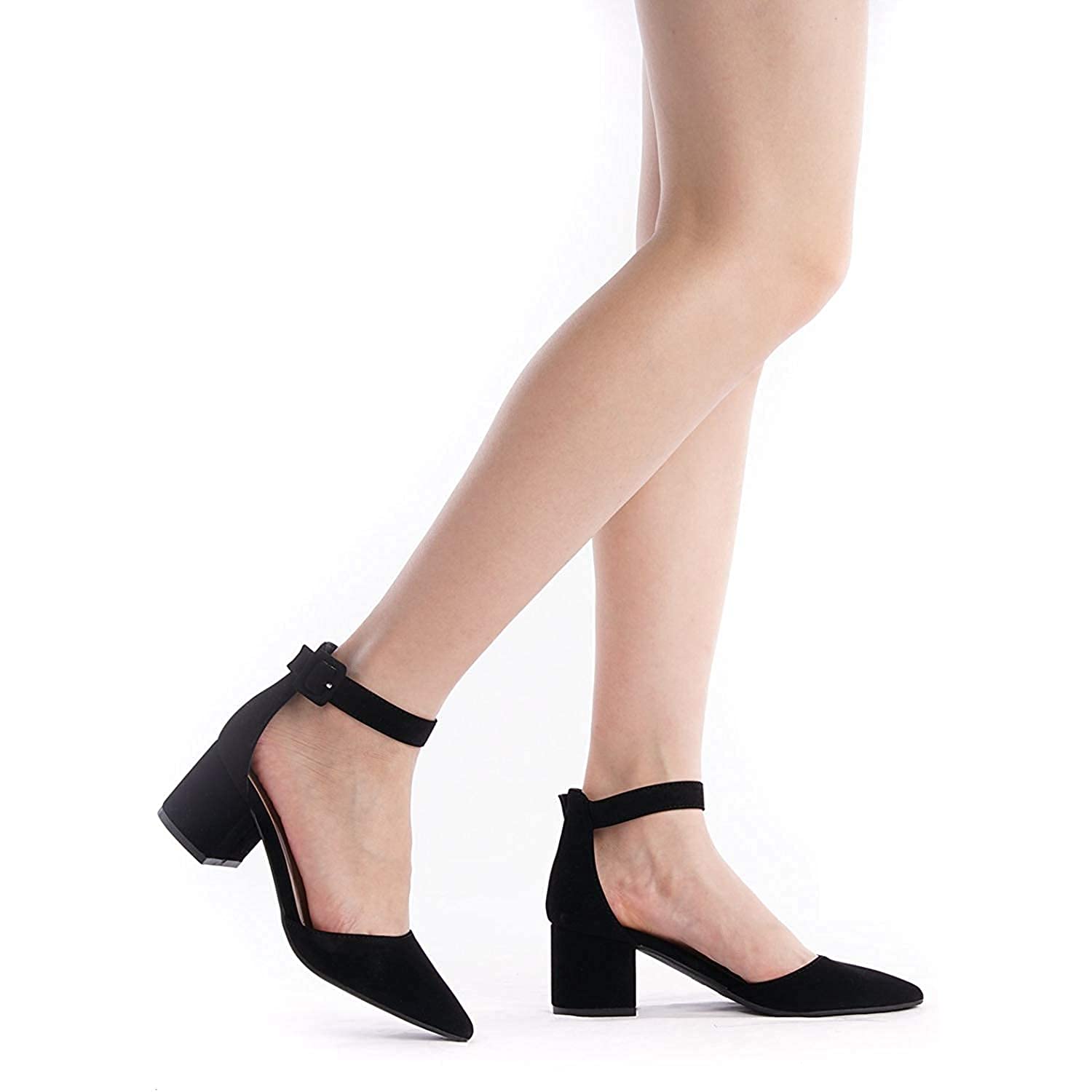 DREAM PAIRS ANNEE Pointed Toe Low Chunky Heels Pump Shoes,Size 10,Black/Nubuck,ANNEE