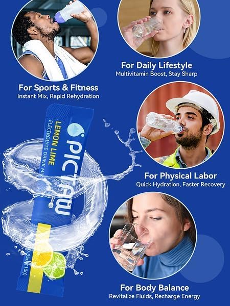 PICTAW Electrolytes Powder Packets - Hydration Packets, Liquid Daily IV Hydrate Packet for Dehydration Relief and Rehydration Portable, Electrolyte Drink Mix Vegan/Non-GMO (Lemon Lime 30 Pack)