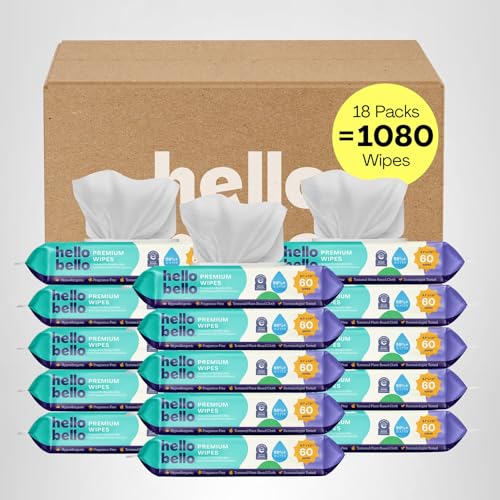 Hello Bello Premium Fragrance-Free Baby Wipes, with Chamomile & Aloe Extracts for Sensitive Skin - 12 Resealable Packs = 720 Total Wipes