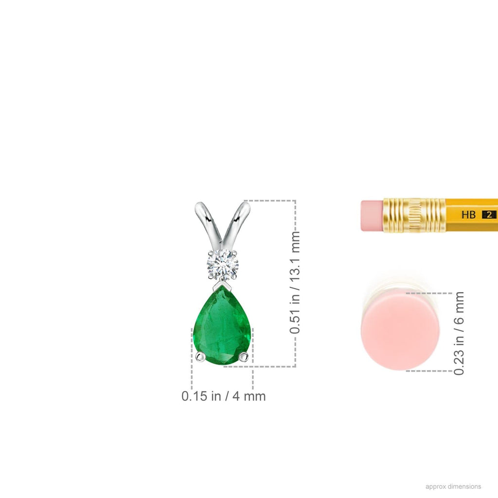 Angara 0.38 ct Emerald Teardrop V-Bale Necklace with Diamond in Sterling Silver | Natural Prong-Set Emerald Pendant for Women | July Birthday Gemstone Jewelry Gift | 6x4mm