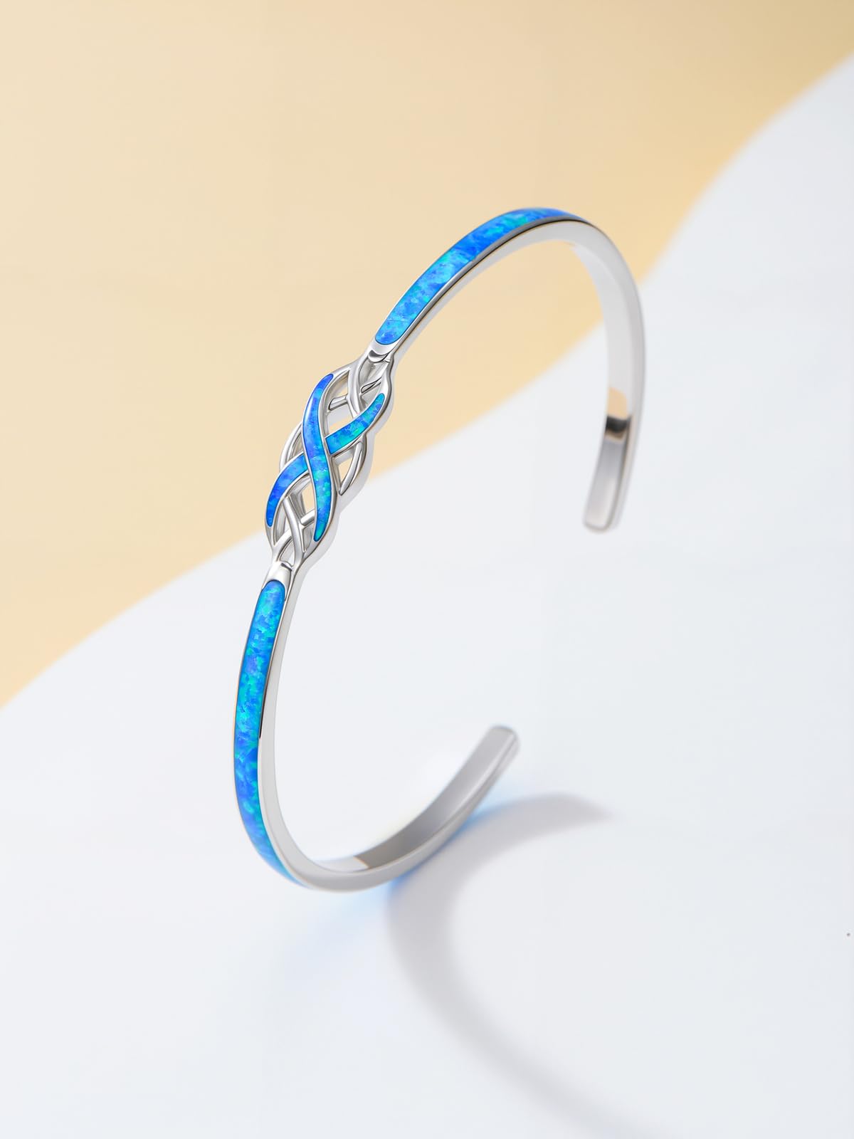 WINNICACA Opal Bracelets Mothers Day Gifts for Mom 925 Sterling Silver Celtic Infinity Cuff Bangle Bracelets Inspirational Blue Fire Opal Jewelry Gifts for Women Her Wife Mother Daughter Birthday Gift