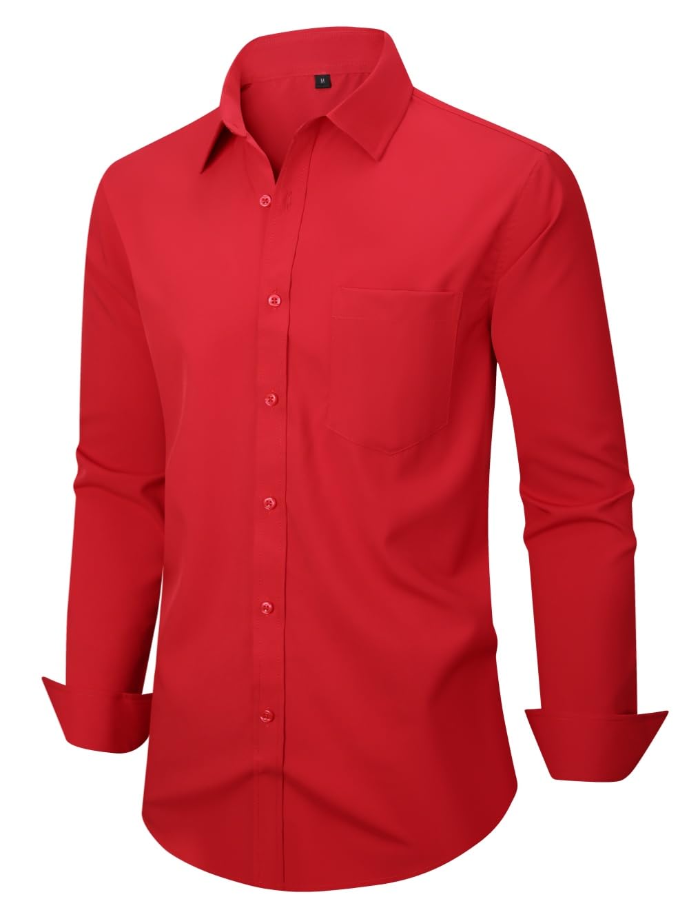 Men's Dress Shirts Long Sleeve Button Down Shirt Business Formal Stretch Shirt Regular Fit with Pockets Red Large