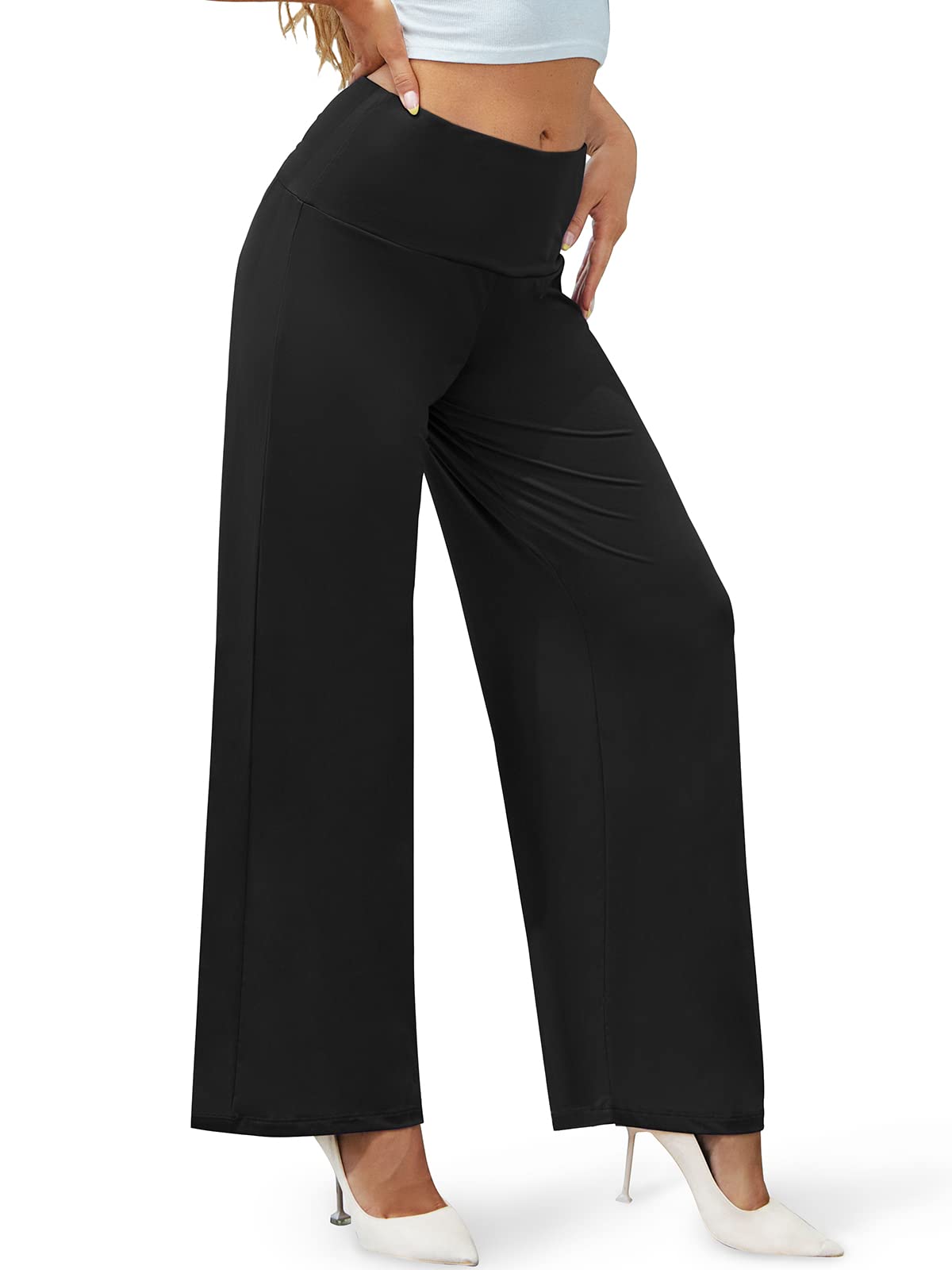Arolina Women's Stretchy Wide Leg Palazzo Lounge Pants Casual Comfy High Waist Palazzo Pants Black