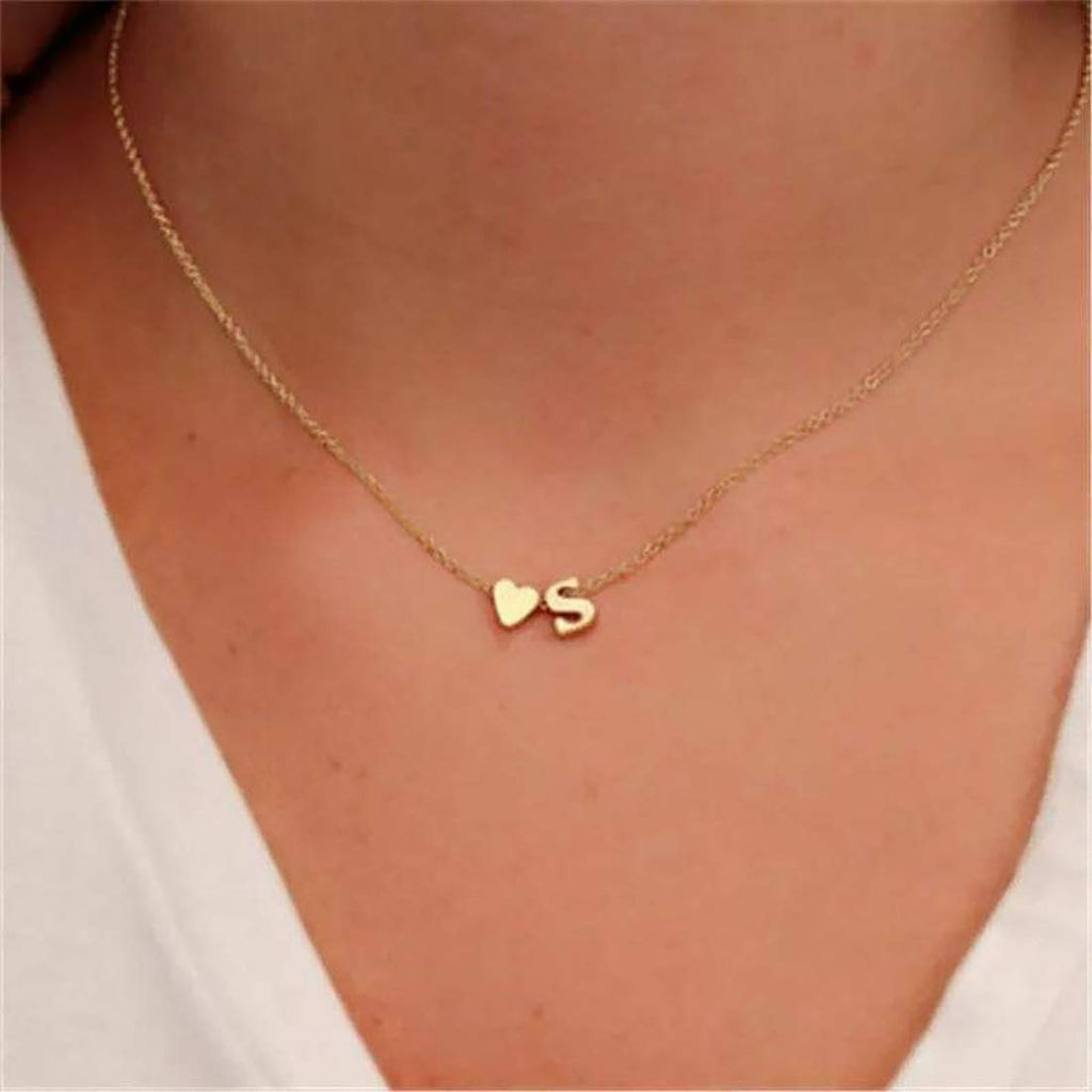 Glimmerst Initial Heart Necklace 18K Gold Plated Stainless Steel Tiny Heart Letter A Necklace Personalized Monogram Name Necklace for Women