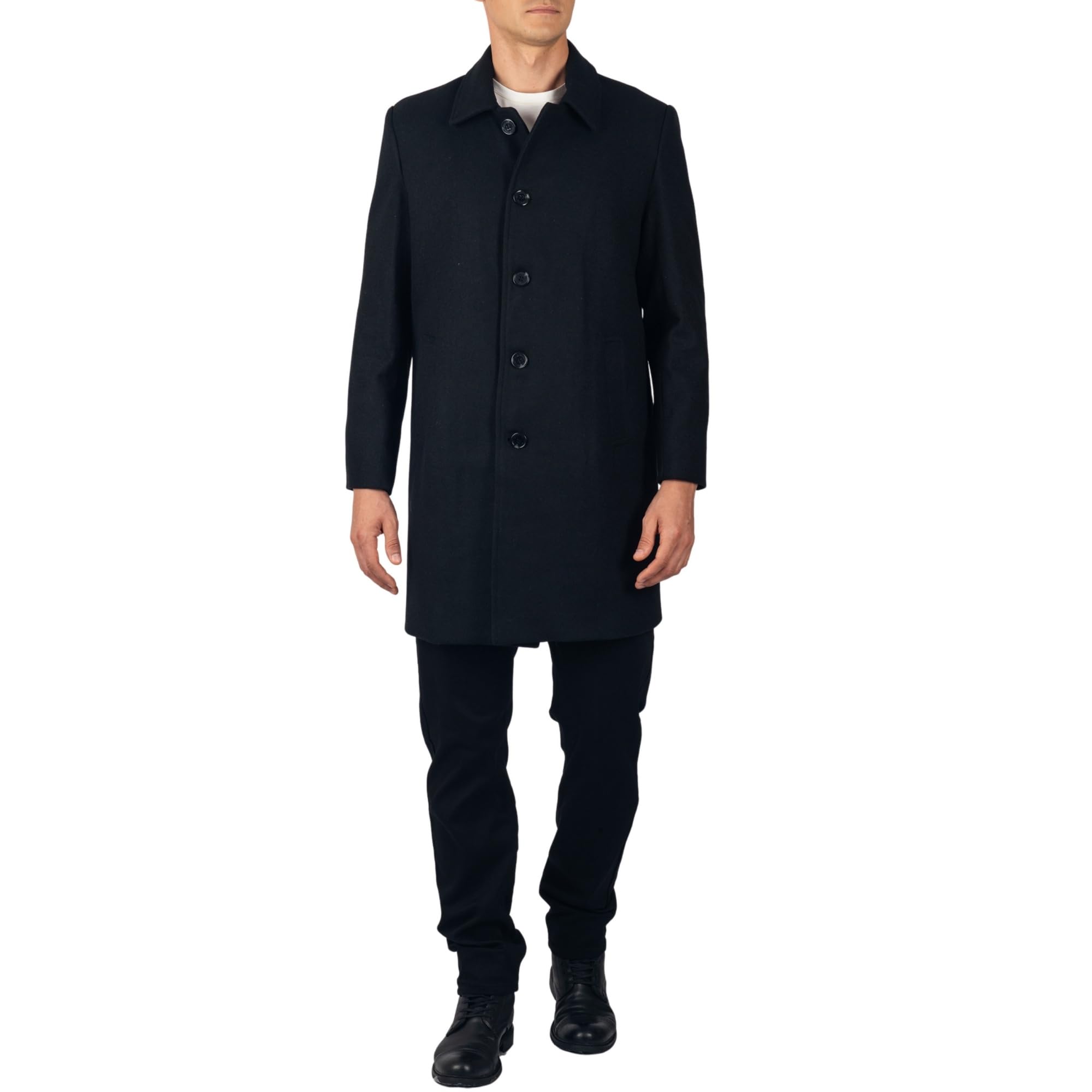 Alpine Swiss Orson Mens Wool Blend Car Coat Tailored Long Topcoat for Men Single Breasted Overcoat Winter Jacket BLK XL