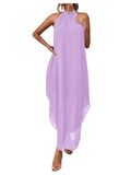 Verdusa Women's Wedding Guest Dress Halter Flowy Chiffon Asymmetrical Long Summer Prom Dress Mauve Purple Large