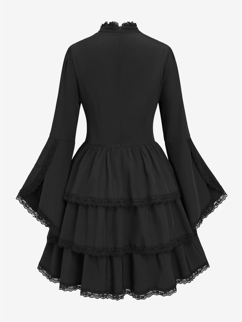 ROSE GAL Womens Plus Size Victorian Gothic Lace-up Layered Lace Trim Cutout Trumpet Sleeves Knee Length Dress(Black_1/4X)