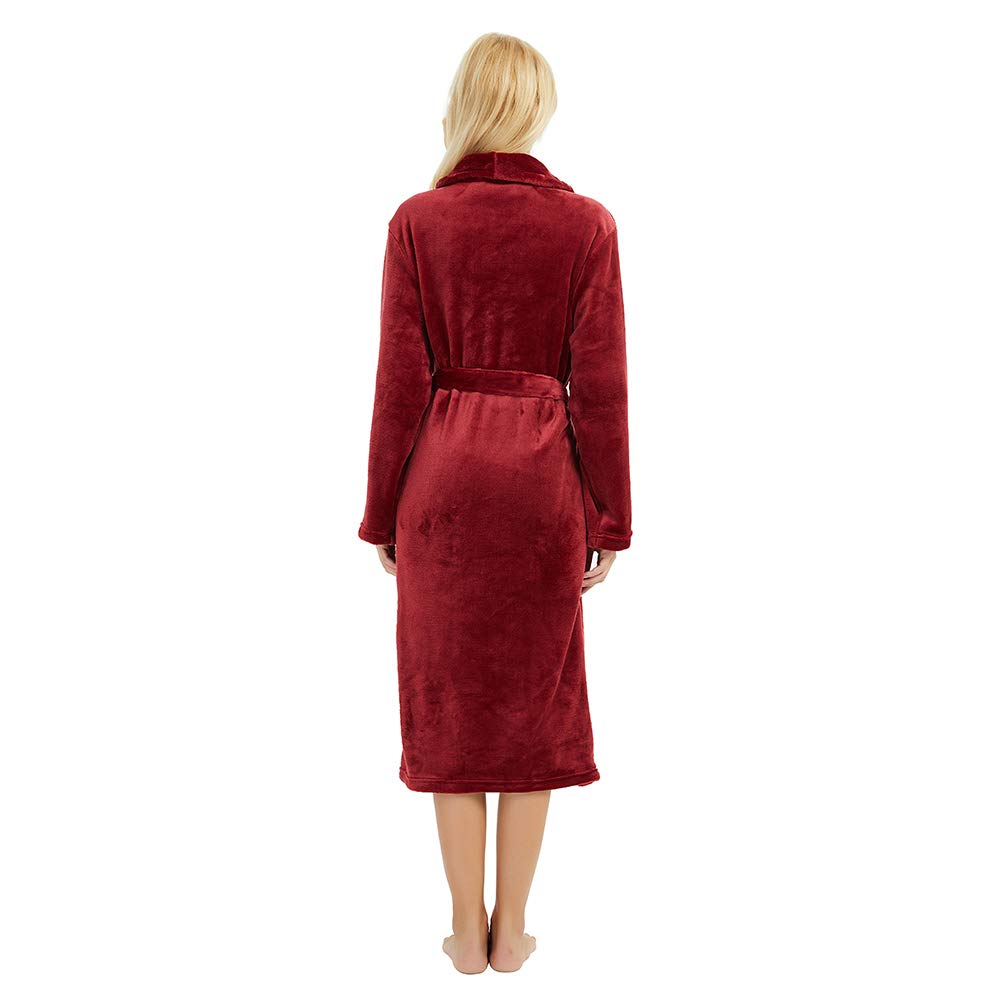 HEARTNICE Womens Fleece Robes, Soft Plush Long Bathrobe, Thick Kimono Robes for Womens, Warm House Coat (Wine, S/M)