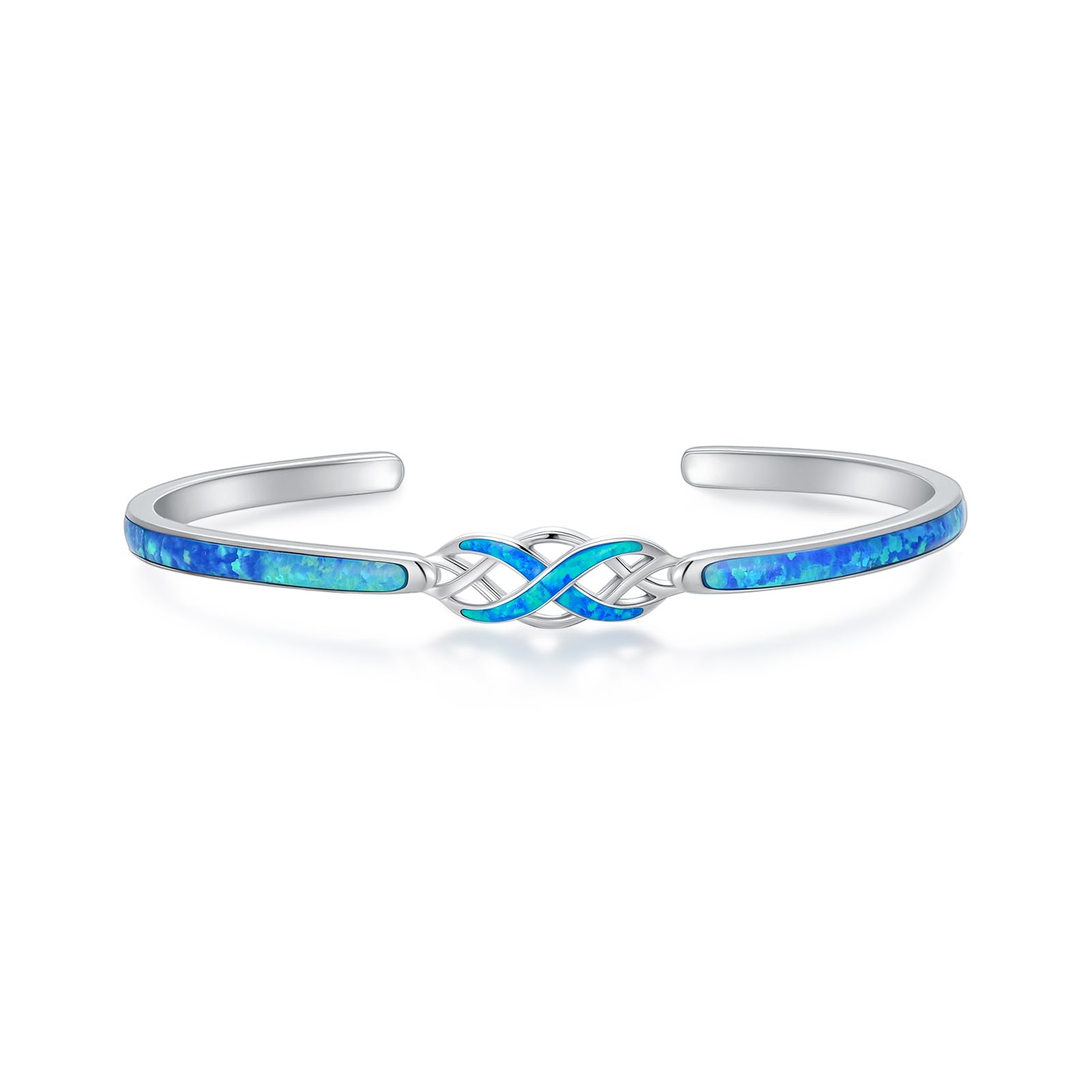 WINNICACA Opal Bracelets Mothers Day Gifts for Mom 925 Sterling Silver Celtic Infinity Cuff Bangle Bracelets Inspirational Blue Fire Opal Jewelry Gifts for Women Her Wife Mother Daughter Birthday Gift