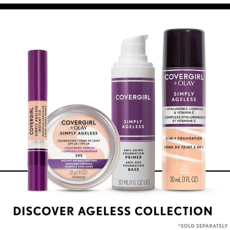 COVERGIRL & Olay Simply Ageless 3-in-1 Liquid Foundation, Matte Finish, Hyaluronic & Vitamin C Formula, 227 Golden Beige, 1 Count