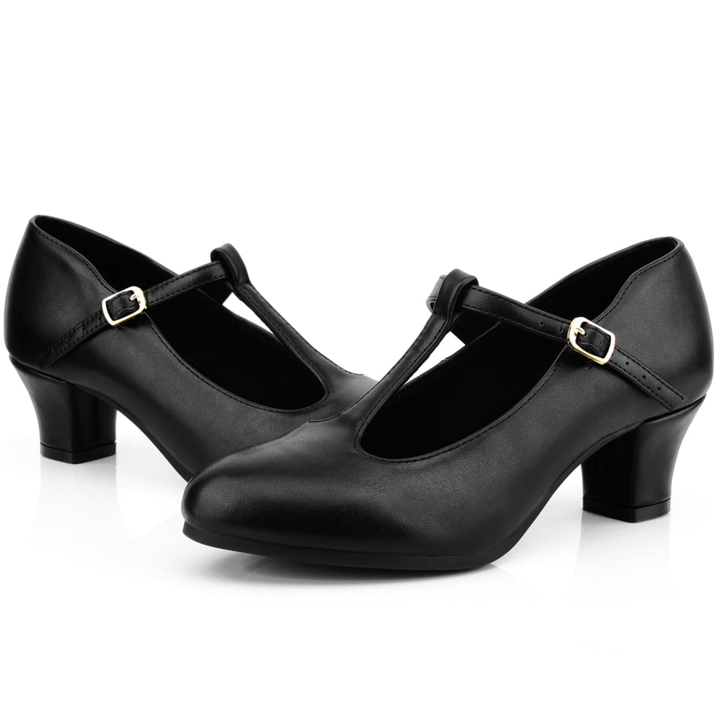 Bokimd Women's Character Shoes Non-Slip Latin Salsa Ballroom Dance Heels T-Strap Wedding Pumps (10.5 / Black)
