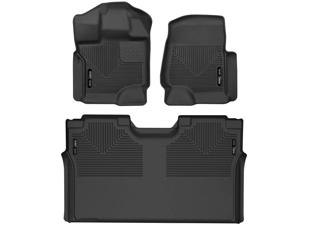 Husky Liners X-act Contour Floor Mats | Fits 2015-2026 Ford F-150, 22-25 Lightning, SuperCrew (Crew Cab) w/Out Fold Flat Storage | Front & 2nd Row, 3-pc Black - 53498