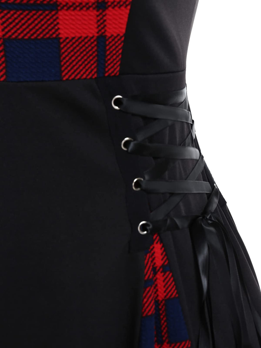 ROSE GAL Gothic Lace Up Plaid Half Zipper Fit and Flare Gothic Dress（Black-219/2X）