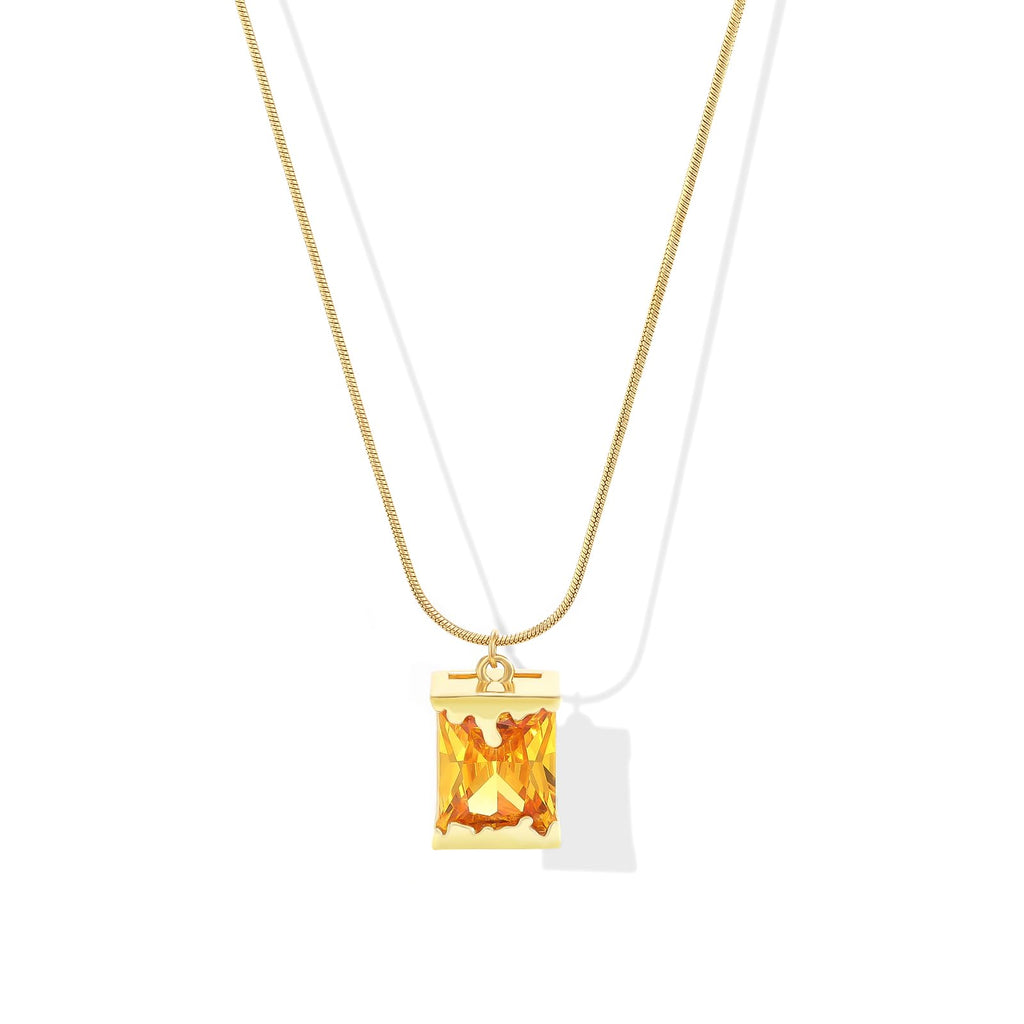 PLTGOOD Necklaces for Women 18K Gold Plated Birthstone Necklace for Women Dainty Gold Necklace Yellow Cubic Zirconia Pendant Necklace Birthday Gifts for Women Jewelry