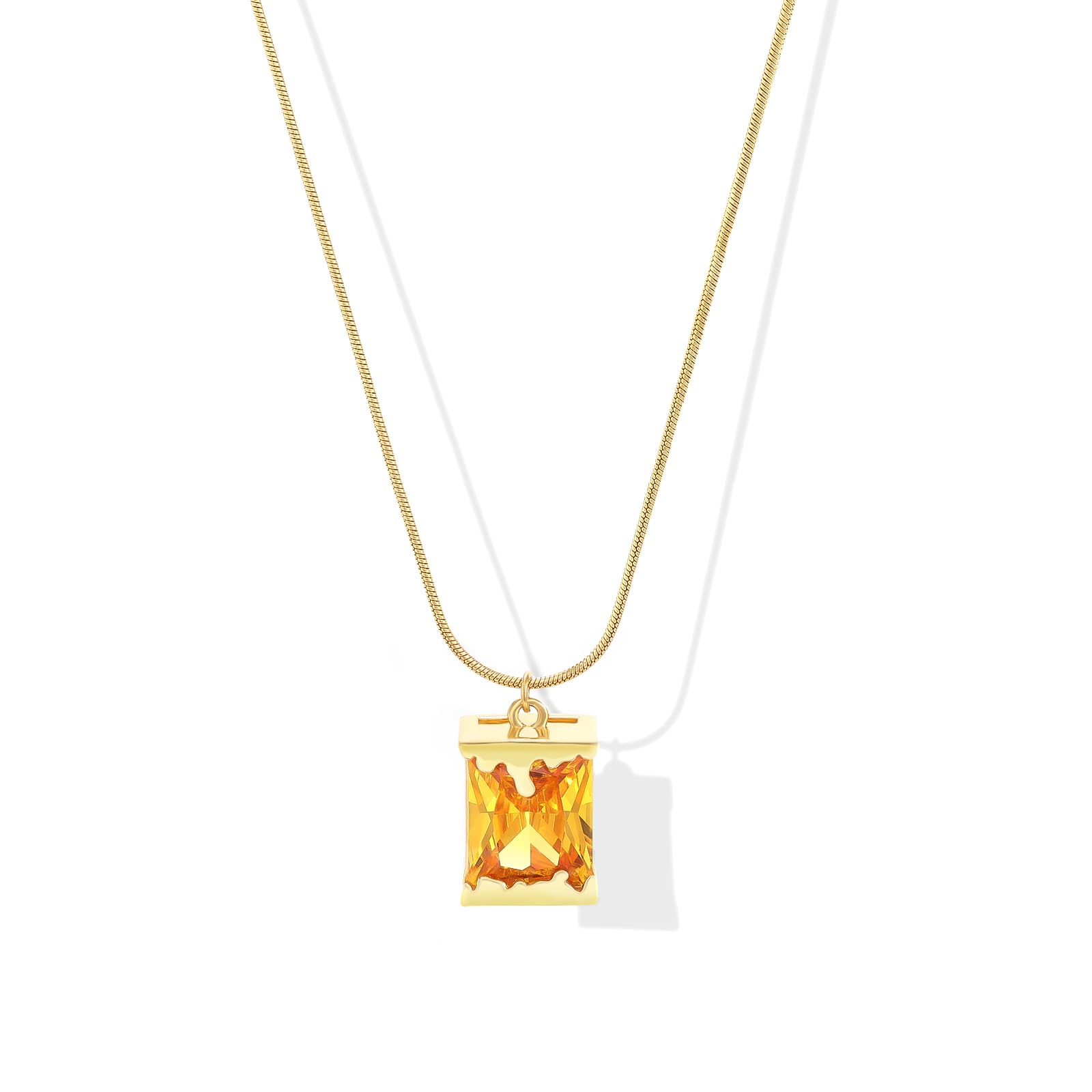 PLTGOOD Necklaces for Women 18K Gold Plated Birthstone Necklace for Women Dainty Gold Necklace Yellow Cubic Zirconia Pendant Necklace Birthday Gifts for Women Jewelry