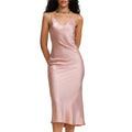 MOLISILK Pure Mulberry Silk Dress for Women Summer Slip Long Dress A Line Sleeveless Cocktail Guest Party V-Neck Sexy Dresses Formal Elegant Evening Spaghetti Strap Nightgown,Pink,XS