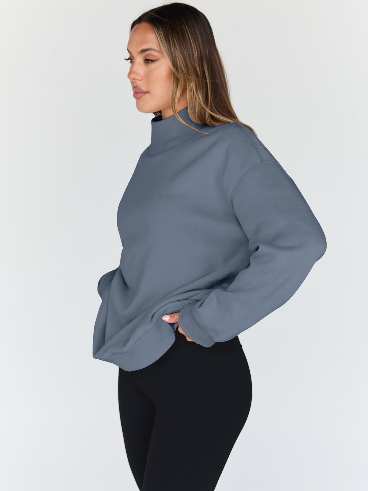 Trendy Queen Womens Oversized Sweatshirts Turtleneck Pullover Long Sleeve Hoodies Tops Fall Fashion Outfits 2026 Clothes GreyBlue M