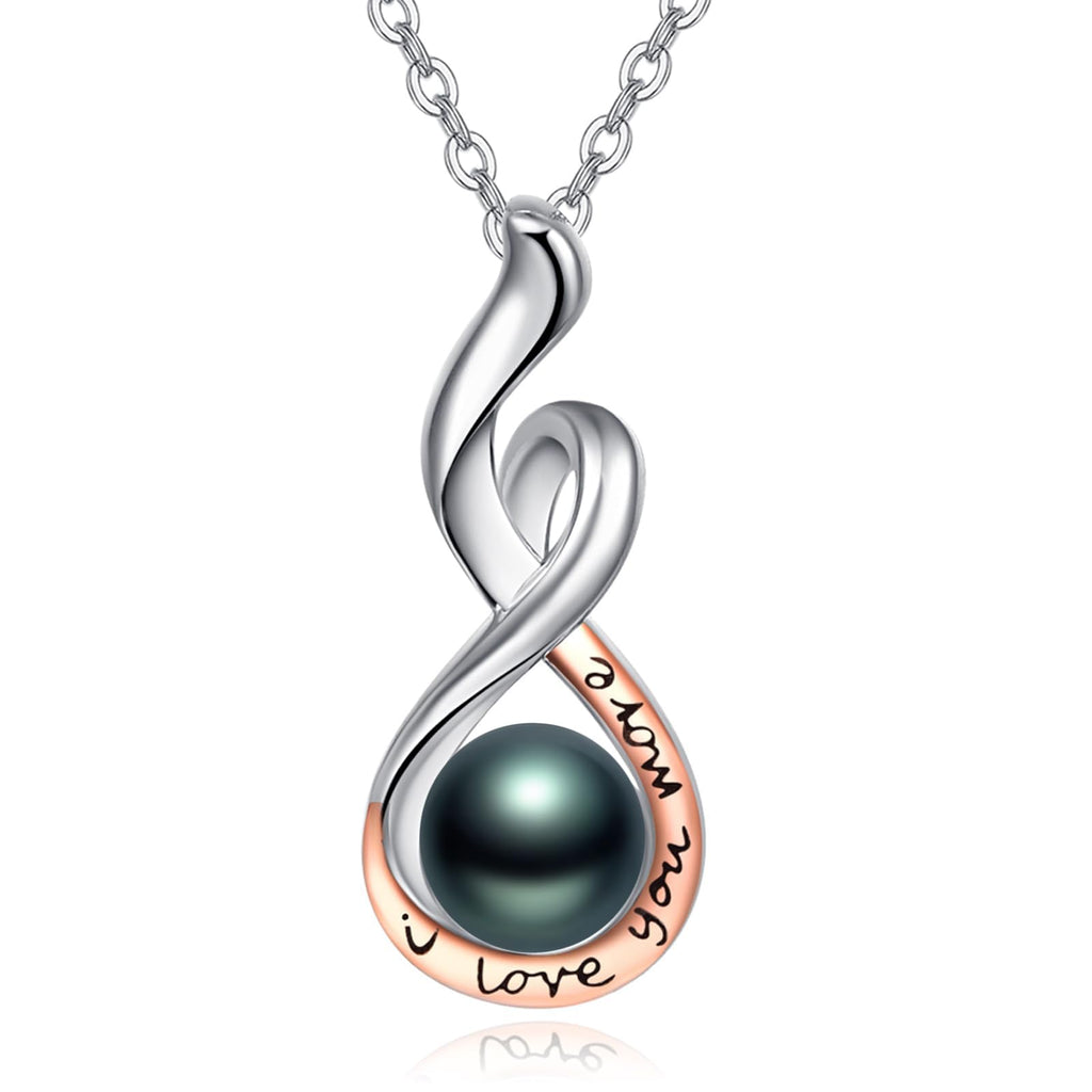 Zhi Kexin Black Pearl Necklace for Women 925 Sterling Silver I Love You More Pendant Necklaces Valentines Day Anniversary Jewelry Gifts for Wife Her