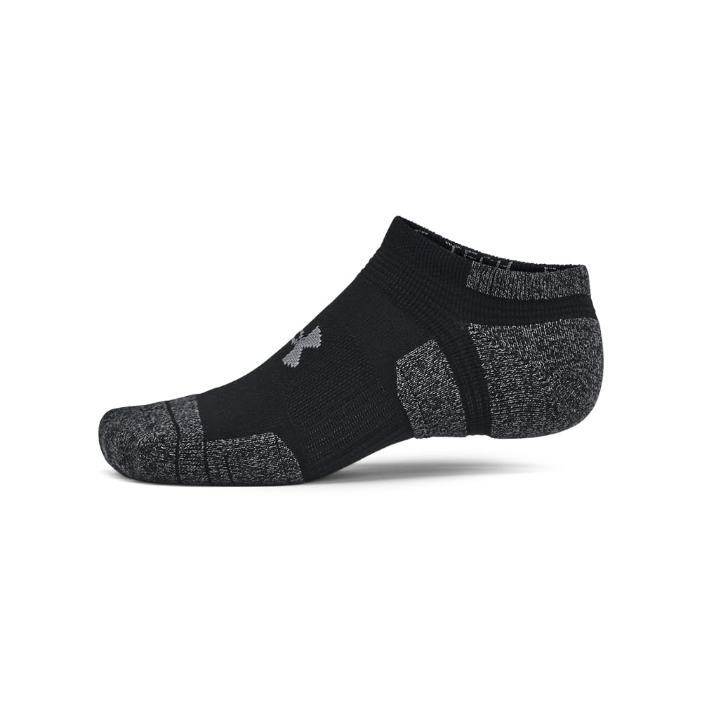 Under Armour Unisex-Adult Performance Tech Pro No Show Socks 3 Pack, (001) Black/Black/Castlerock, Large