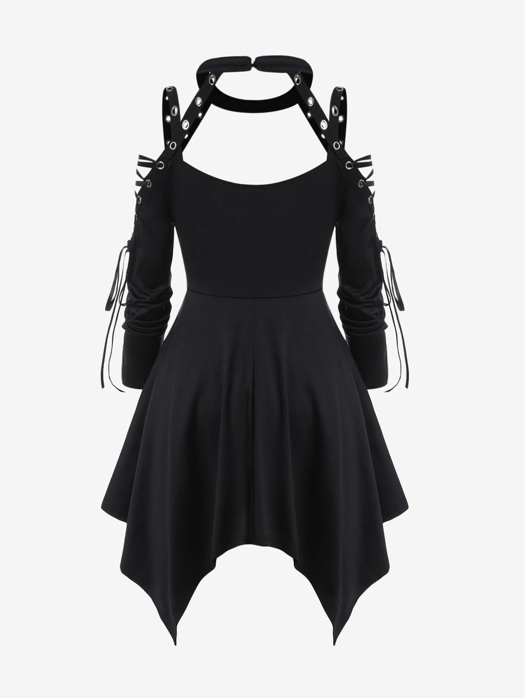 ROSE GAL Womens Plus Size Gothic Choker Lace-up Grommets Cutout Handkerchief Hem Cold Shoulder Long Sleeve Tunic Top(Black_3/4X)