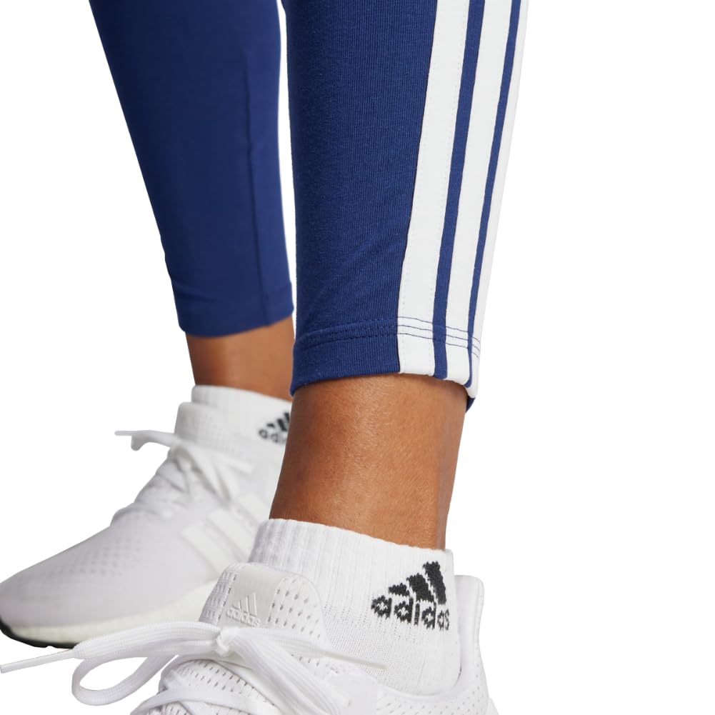 Adidas Womens 3-Stripes Single Jersey Sportswear Leggings, Dark Blue/White, Large