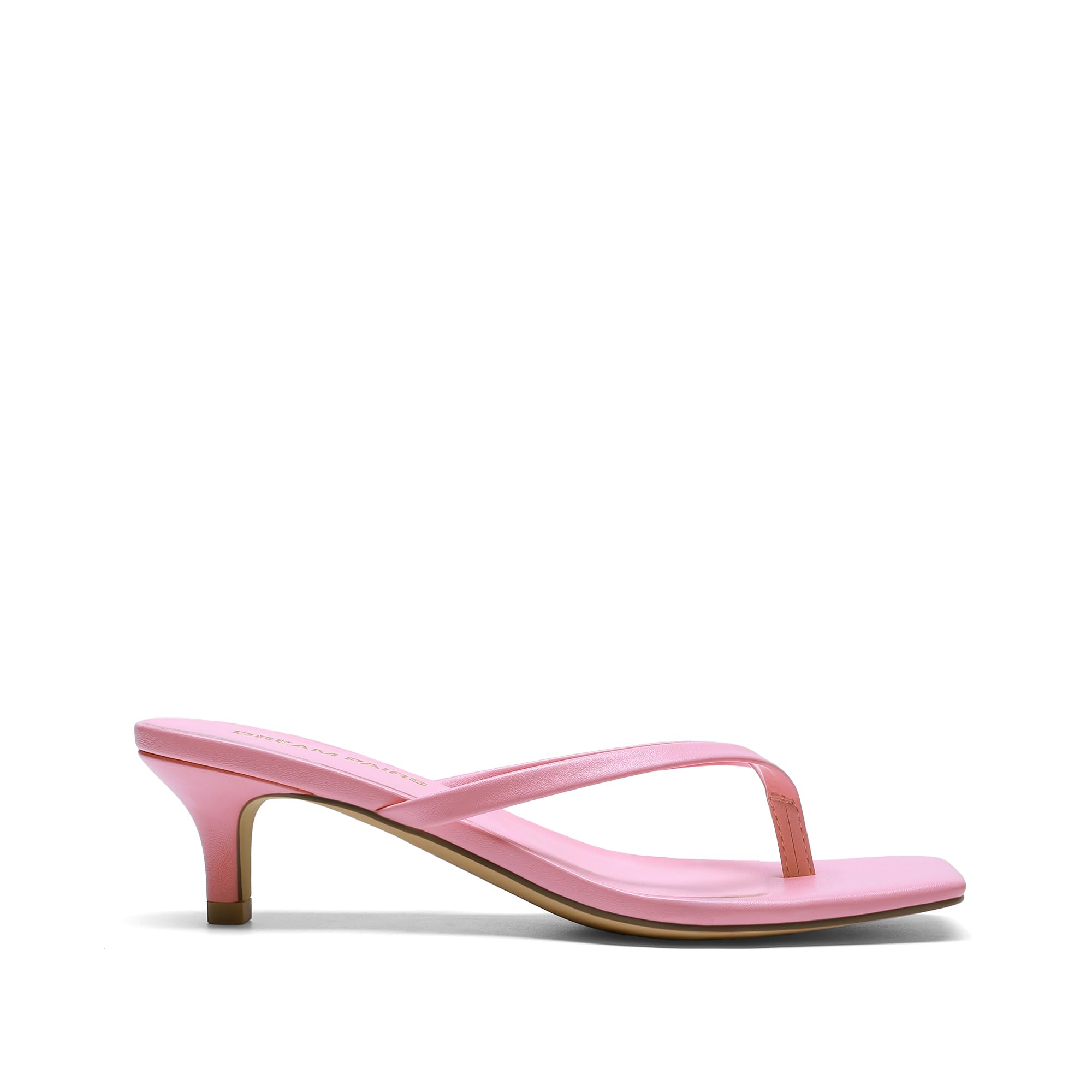 DREAM PAIRS Kitten Heels for Women Flip Flop Low Heels Square Open Toe Sandals Thong 1.96 Inch Heeled Sandals for Summer Vocation,Size 8,Pink,SDHS25001W