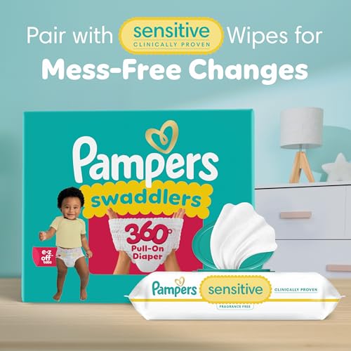 Pampers Diapers - Swaddlers 360° - Size 3, 70 Count, up to 100% Leakproof Comfy Dry Fit, Designed for Easy Changes, Pull On Baby Diaper (Packaging May Vary)
