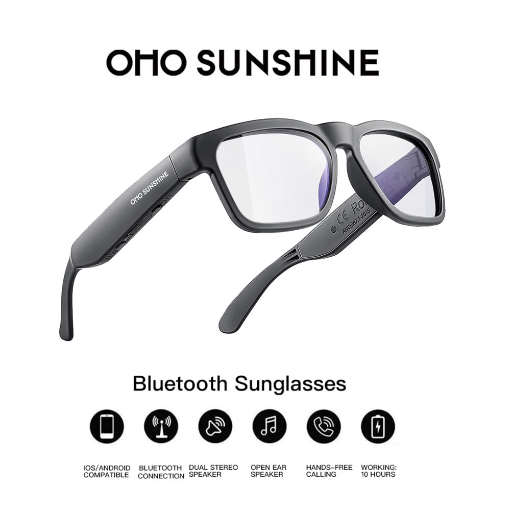 OhO Smart Glasses,Polarized Sunglasses with Bluetooth Speaker,Athletic/Outdoor UV Protection and Voice Control,Unisex(Transitional Blue Light Lens)