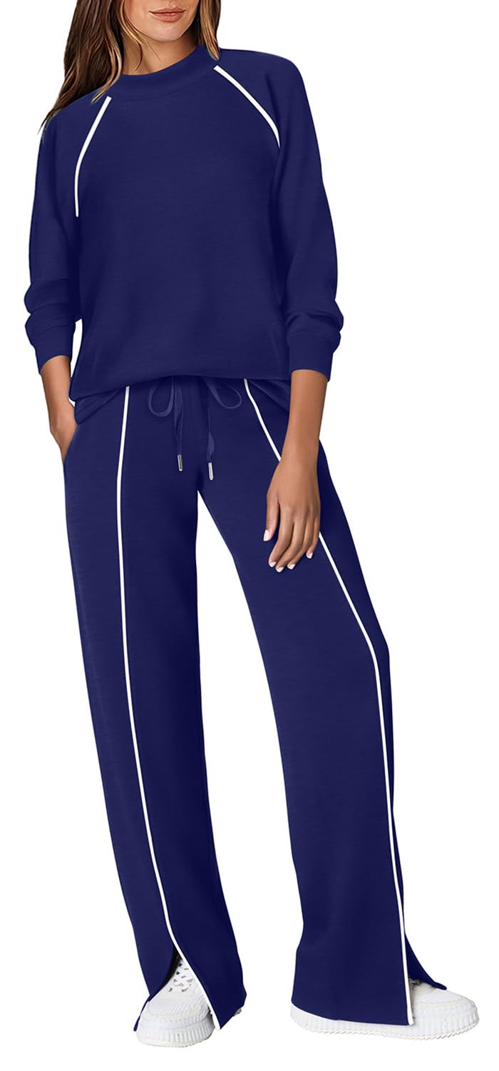 WIHOLL Lounge Sets for Women 2 Piece Winter Clothes Travel Outfits Resort Wear Business Casual Navy M