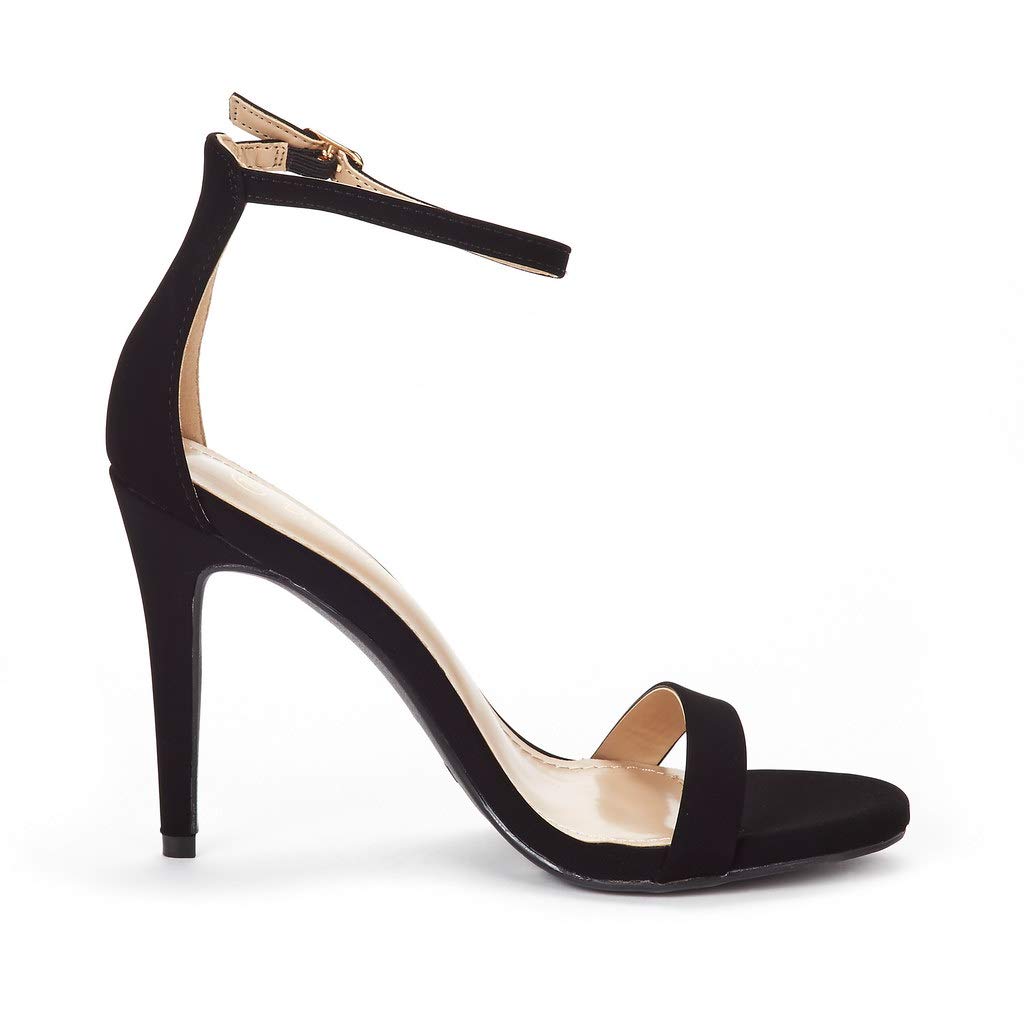 DREAM PAIRS Women's High Heels Flower Ankle Strap Stilettos Round Open Toe Dressy Sexy Sandals,Size 8,Black/Nubuck,KARRIE