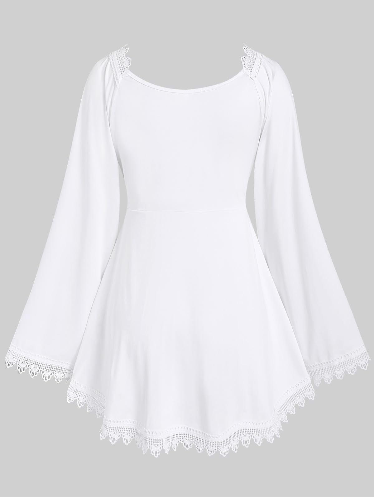 ROSE GAL Women Plus Size Renaissance Peasant Blouses Lace Trim Hollow Out Cinched Bell Trumpet Sleeves Pirate Costume Top Medieval Victorian Costume(White_1/1X)