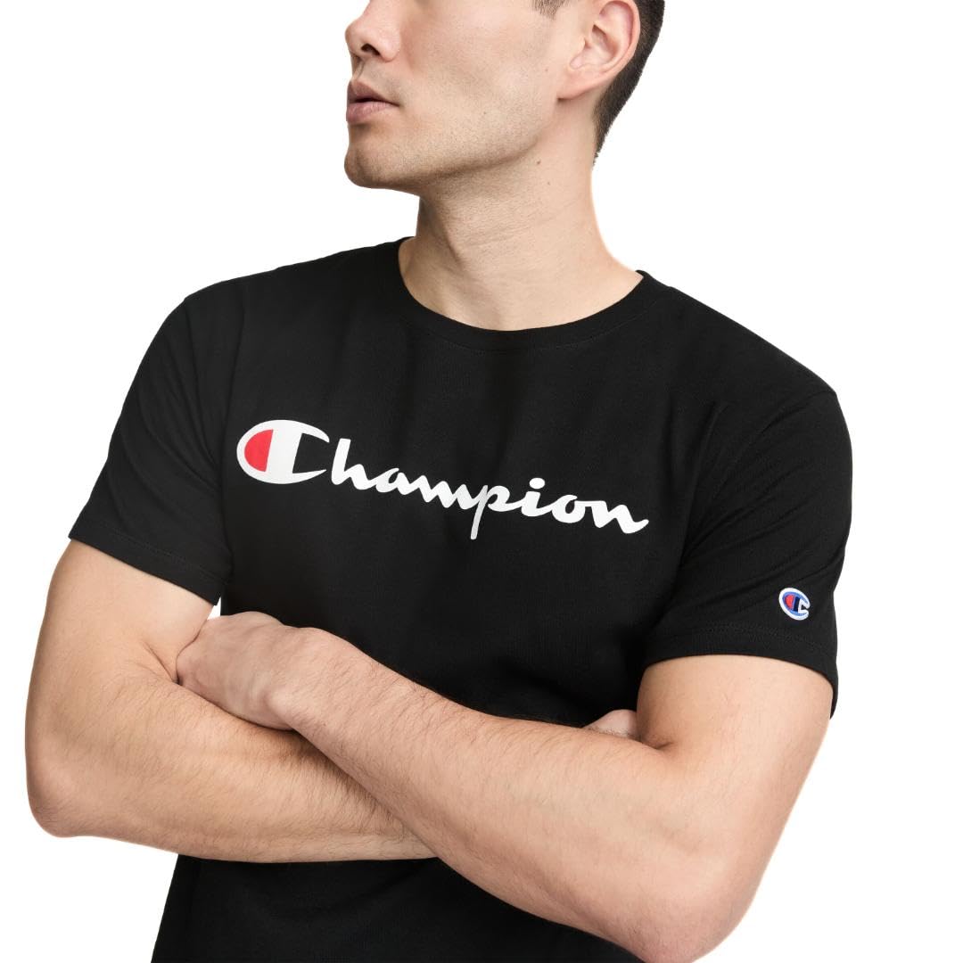 Champion Mens T-Shirt, Cotton Midweight Crewneck Tee,t-Shirt for Men(reg. Or Big & Tall), Black Script, 4X-Large Big US