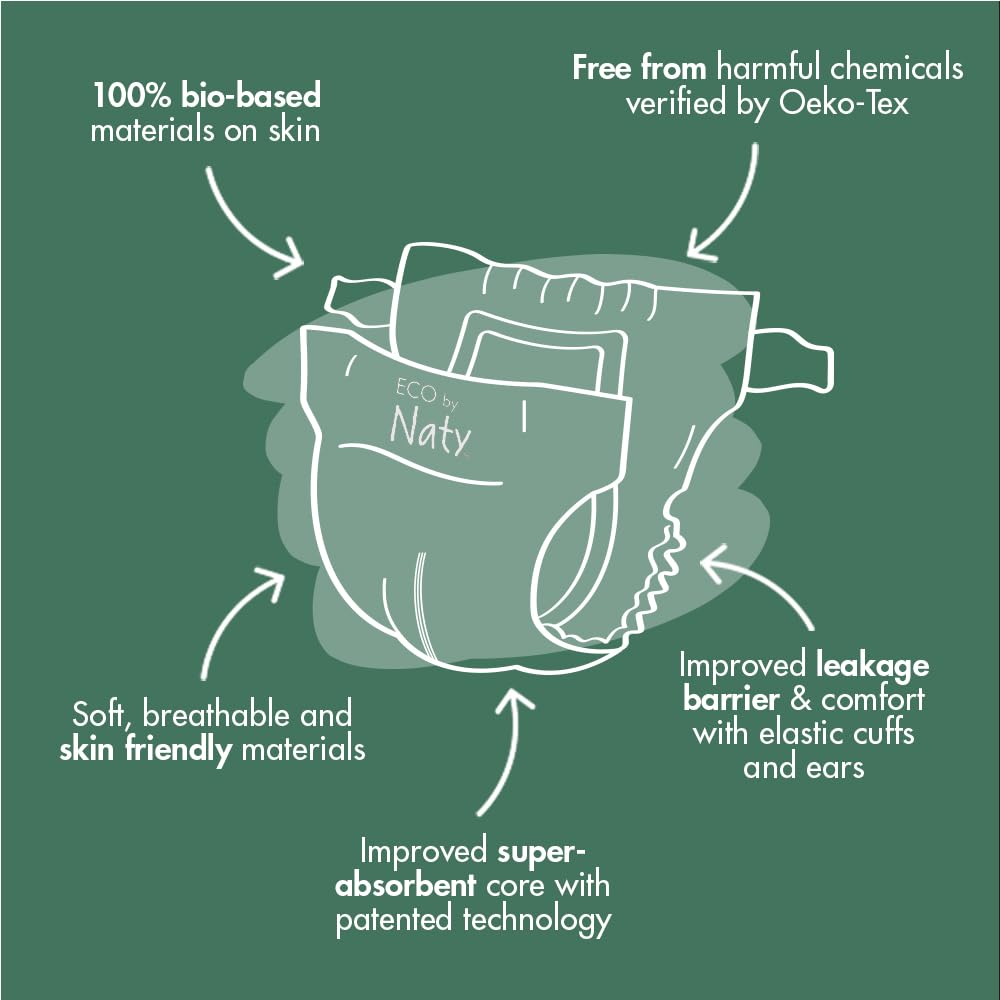 Eco by Naty Baby Diapers - Plant-Based Eco-Friendly Diapers, Great for Baby Sensitive Skin and Helps Prevent Leaking (Size 4, 88 Count)