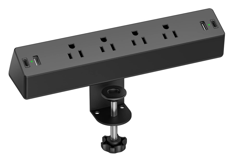 Desk Clamp Power Strip, Flat Plug Fast Charging Station, Desk Mount Surge Protector with PD 20W USB C Ports, Fit 1.7 inch Tabletop Edge Thick, Desktop Outlets for Home Office.