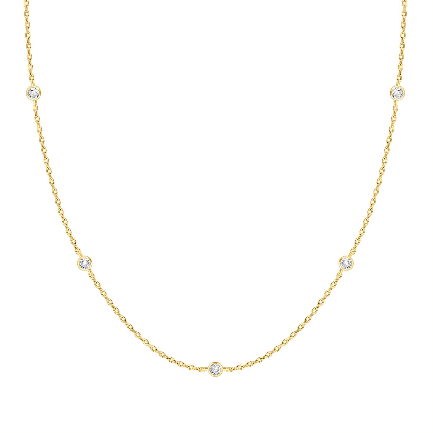 PAVOI 14K Yellow Gold Plated Station Chain Necklaces for Women - Dainty Simulated Diamond Necklace - Layering Cubic Zirconia Chain